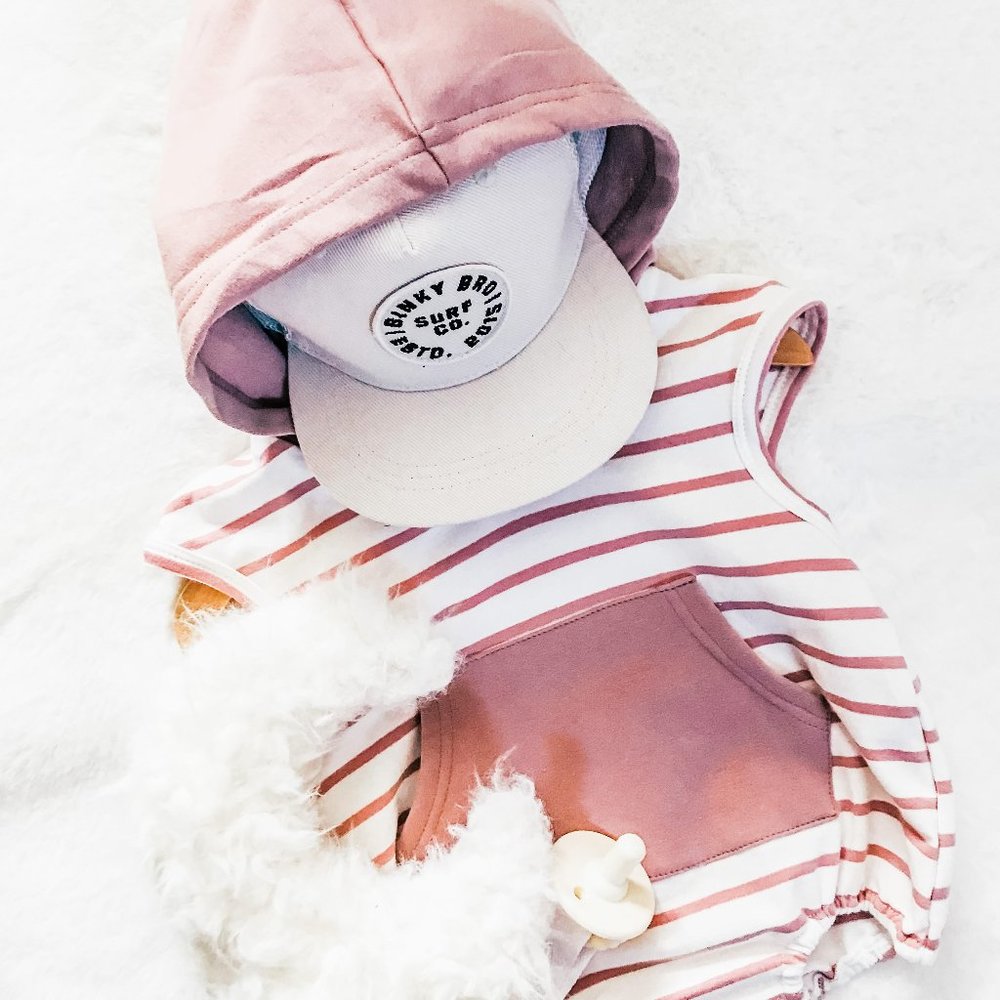 NEW! Rose Stripe Hooded Cotton Bubble Romper | Fleece | Unisex | 3 - 24M